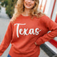 Game Day Burnt Orange "Texas" Embroidery Pop Up Sweater