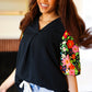 Eyes On You Black Floral Puff Sleeve V Neck Top