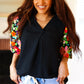 Eyes On You Black Floral Puff Sleeve V Neck Top