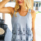 Call On Me Blue Embroidered Scalloped Hem Sleeveless Top