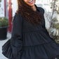 Perfectly You Black Button Down Tiered Babydoll Satin Top