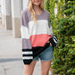 Slate V Neck Color Block Slouchy Knit Sweater