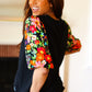 Eyes On You Black Floral Puff Sleeve V Neck Top