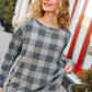 Check It Out Olive Grey Checker Plaid Hacci Pullover