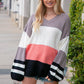 Slate V Neck Color Block Slouchy Knit Sweater