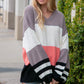 Slate V Neck Color Block Slouchy Knit Sweater