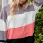 Slate V Neck Color Block Slouchy Knit Sweater