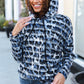 Casual Chic Blue & Black Animal Print Stripe Hoodie