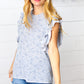 Washed Blue Floral Tiered Flutter Sleeve Top