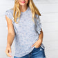 Washed Blue Floral Tiered Flutter Sleeve Top