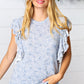 Washed Blue Floral Tiered Flutter Sleeve Top