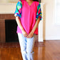 Tell Your Story Fuchsia Geo Print Puff Sleeve V Neck Top