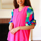 Tell Your Story Fuchsia Geo Print Puff Sleeve V Neck Top