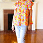 Flower Power Ivory & Red Floral Mock Neck Flutter Sleeve Top