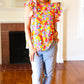 Flower Power Ivory & Red Floral Mock Neck Flutter Sleeve Top