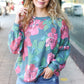 Everyday Hunter Green Floral Brushed Hacci Sweater Top