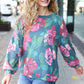 Everyday Hunter Green Floral Brushed Hacci Sweater Top