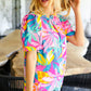 Vacay Ready Fuchsia Tropical Print Frill Mock Neck Top