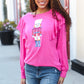 Holiday Hot Pink Sequin Nutcracker Ruffle Hacci Sweater