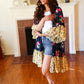 Navy & Yellow Colorblock Floral Chiffon Ruffle Kimono