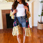 Navy & Yellow Colorblock Floral Chiffon Ruffle Kimono