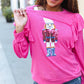 Holiday Hot Pink Sequin Nutcracker Ruffle Hacci Sweater