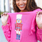 Holiday Hot Pink Sequin Nutcracker Ruffle Hacci Sweater