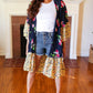 Navy & Yellow Colorblock Floral Chiffon Ruffle Kimono