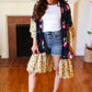 Navy & Yellow Colorblock Floral Chiffon Ruffle Kimono