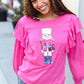 Holiday Hot Pink Sequin Nutcracker Ruffle Hacci Sweater