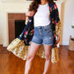 Navy & Yellow Colorblock Floral Chiffon Ruffle Kimono