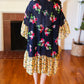 Navy & Yellow Colorblock Floral Chiffon Ruffle Kimono