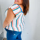 Multicolor Striped Raglan Flutter Sleeve Top