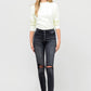 High Rise Distressed Button Fly Ankle Skinny
