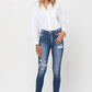 High Rise Patched Button Up Raw Hem Ankle Skinny