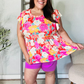 Feeling Femme' Coral Floral Print Folded Short Sleeve Babydoll Top