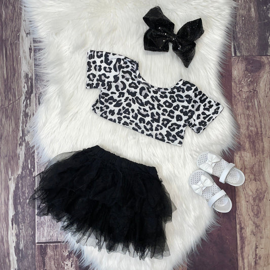 Leopard Print Crop & Tulle Skort Set