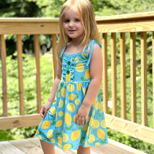 Lemon Print Shoulder Knot Dress