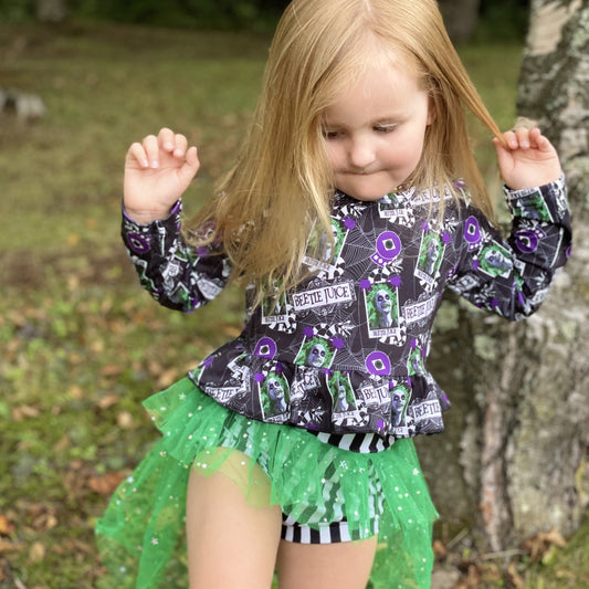 Halloween Theme Ruffle Tulle Bummie Set - Purple & Green