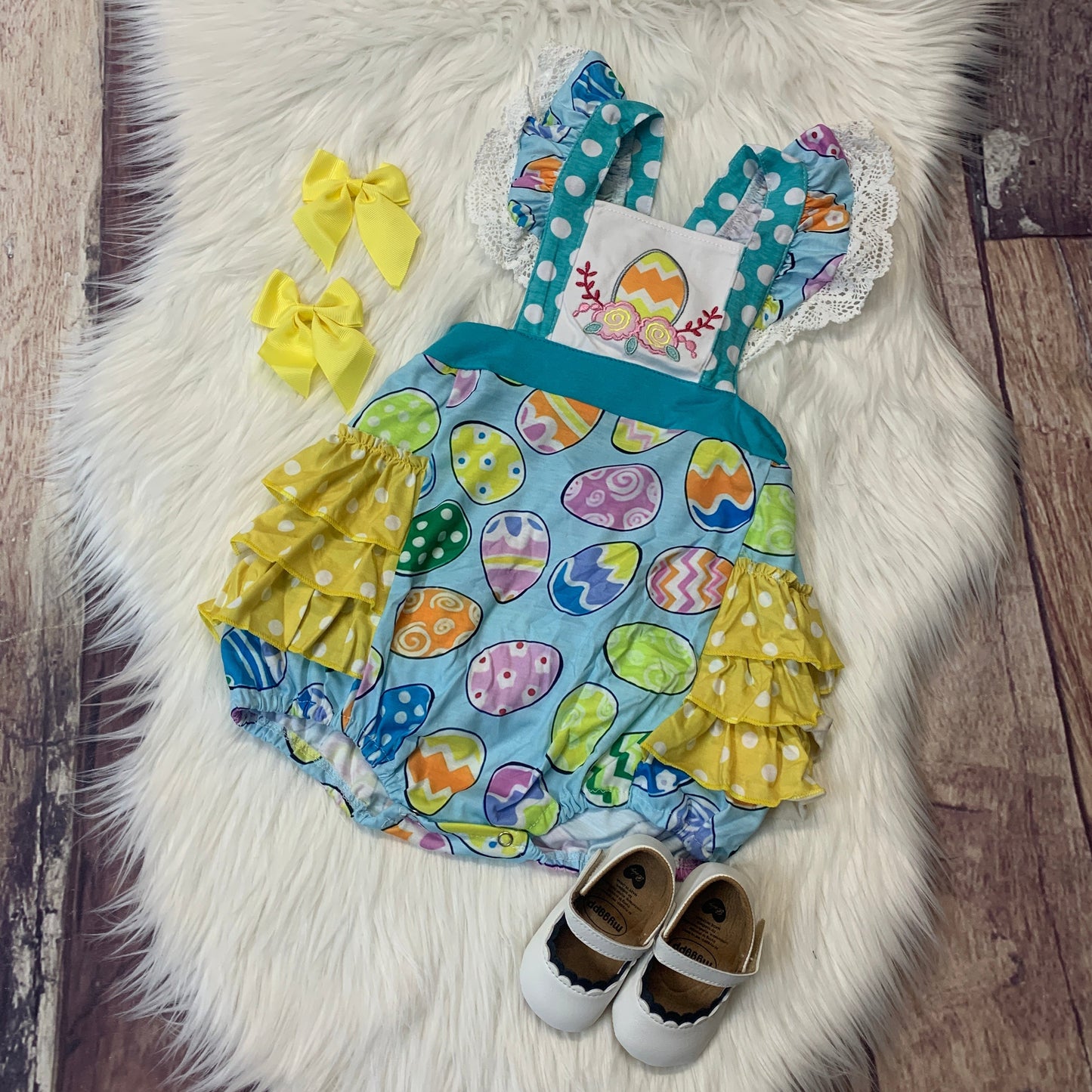 Embroidered Easter Egg Ruffle Bubble Romper