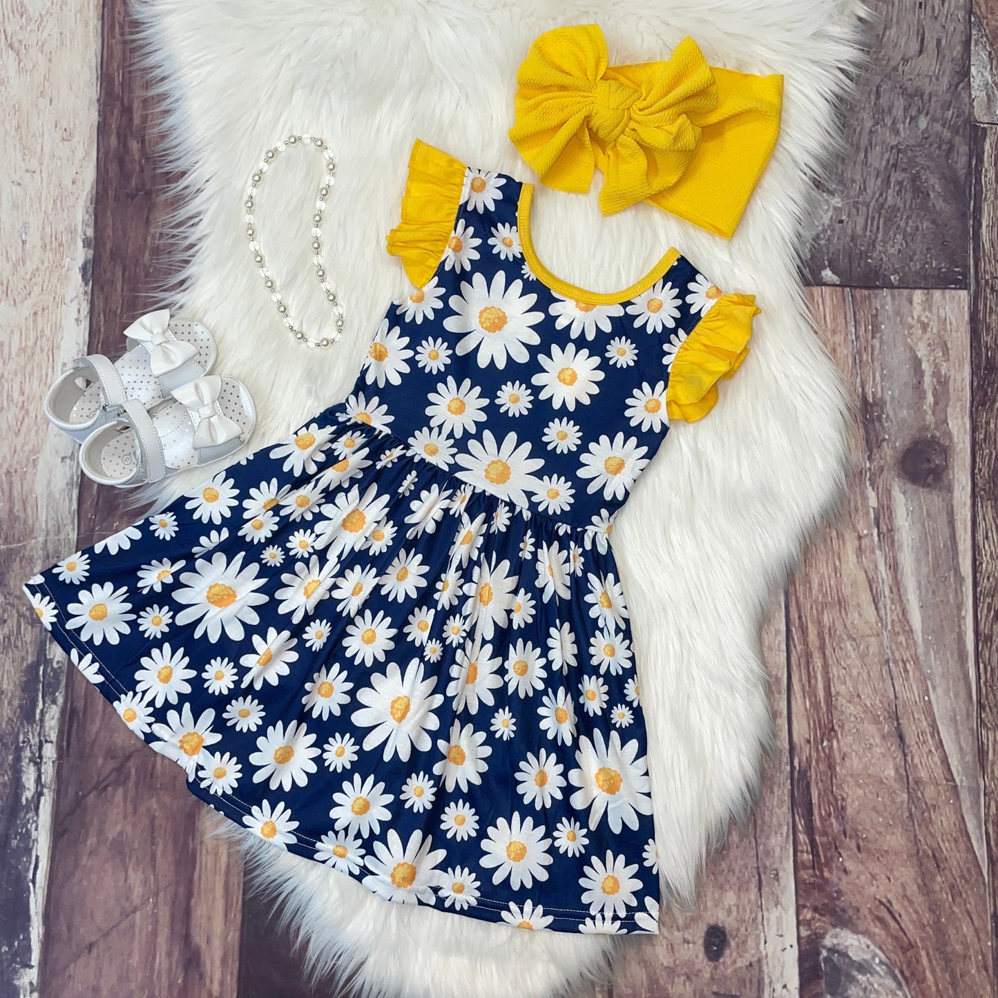 Navy & White Floral Daisy Dress