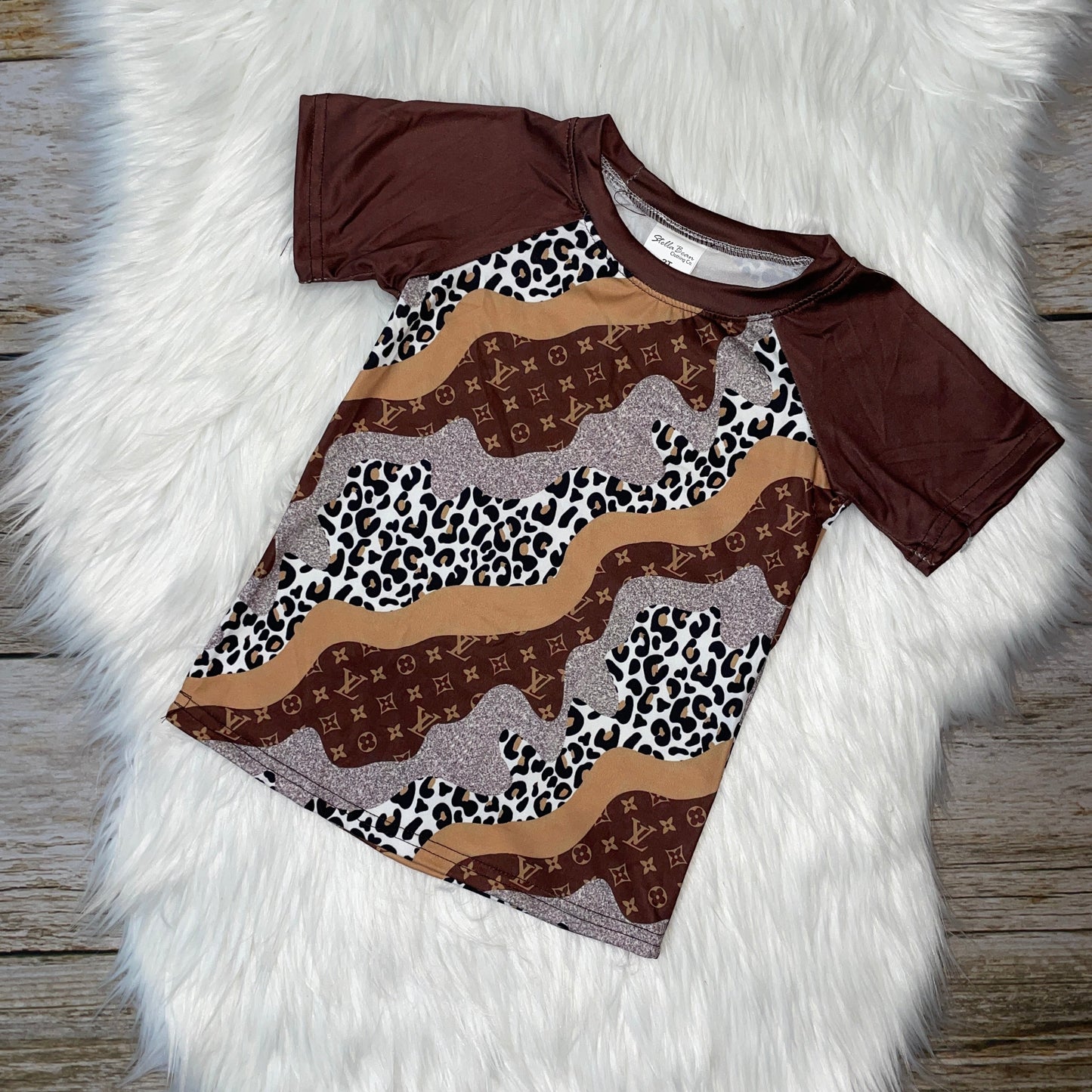 Brown & Tan Leopard Pattern Raglan