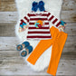 Embroidered Floral Pumpkin Stripe Top & Orange Leggings