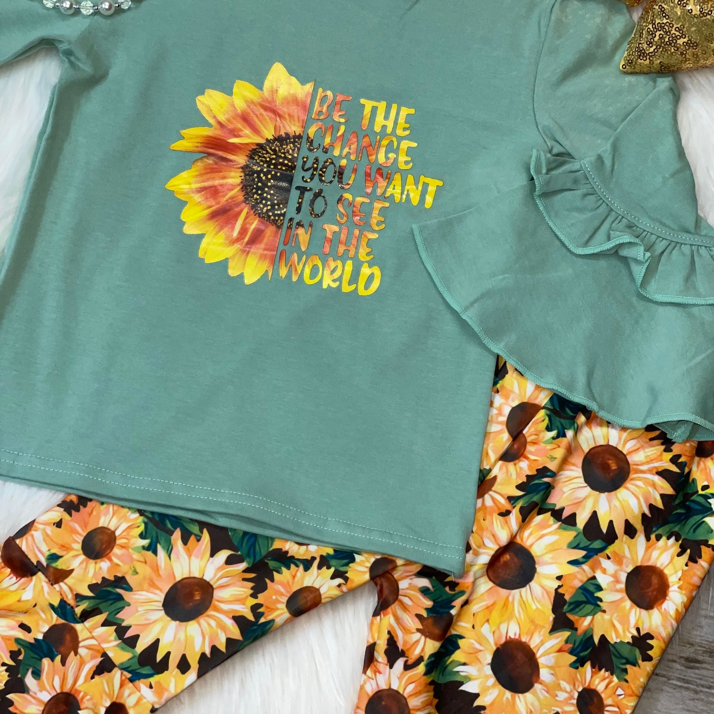 Be the Change Sunflower Graphic Top and Bell Pants