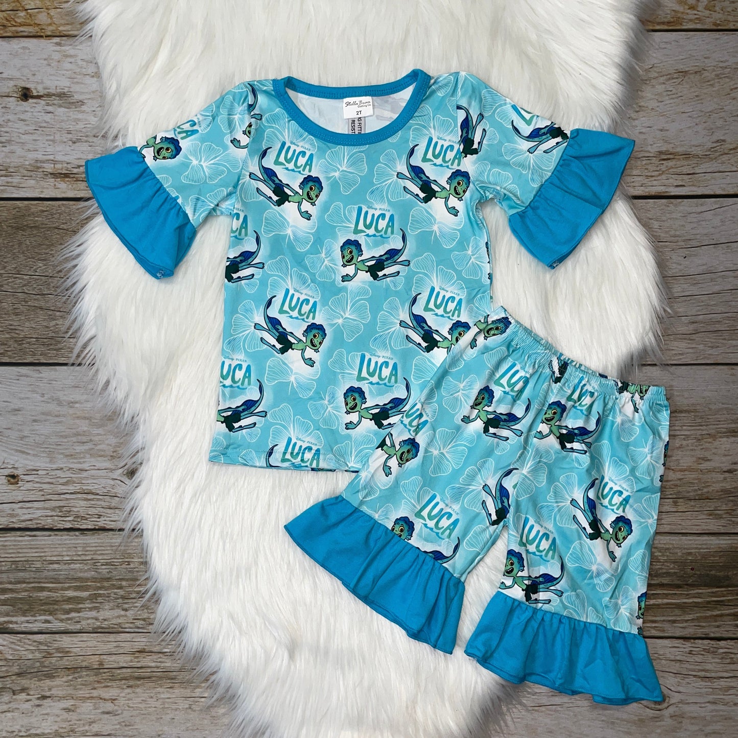 Sea Monster Ruffle Short Sleeve Loungewear Set