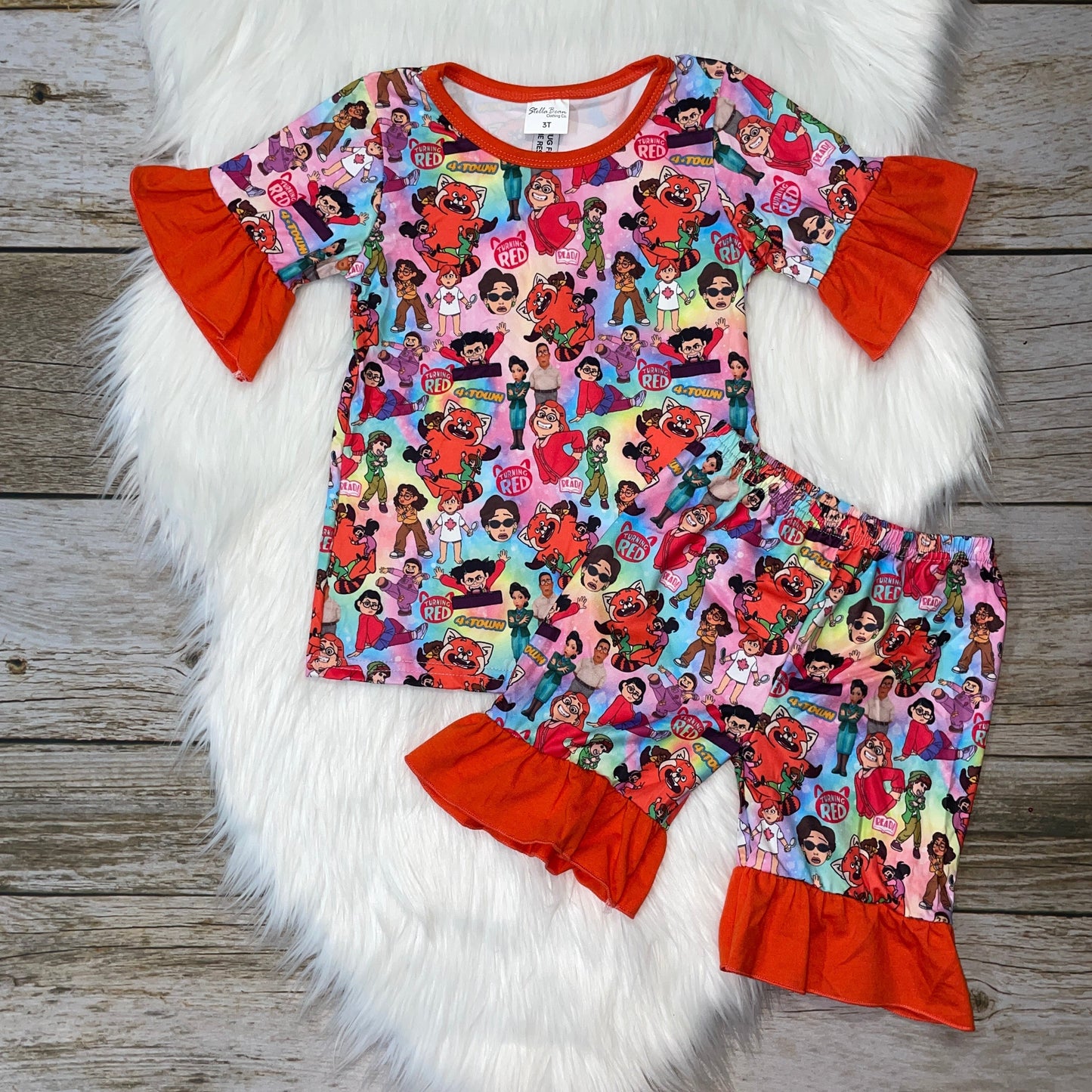 Red Panda Girl Ruffle Short Sleeve Loungewear Set