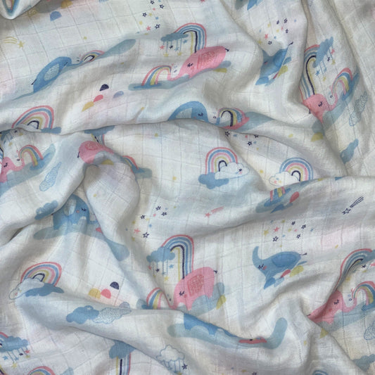 Extra Soft Bamboo Cotton Muslin Baby Blanket - Elephants