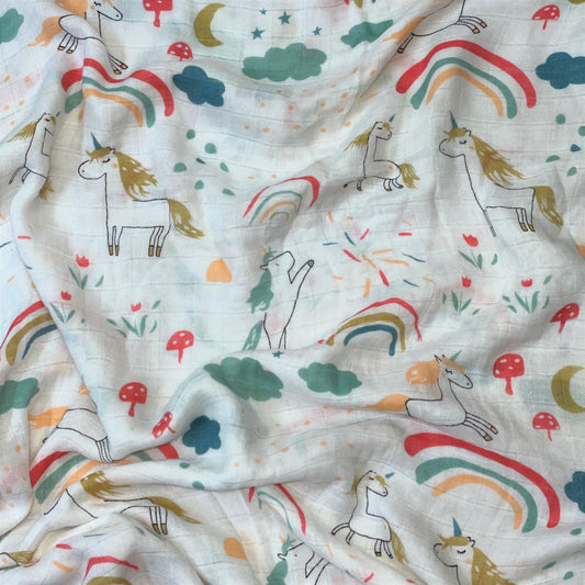 Extra Soft Bamboo Cotton Muslin Baby Blanket - Unicorn