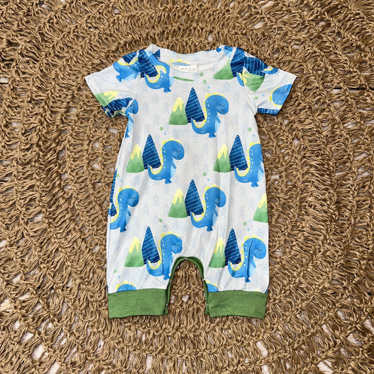 Blue Dino Print Baby Romper