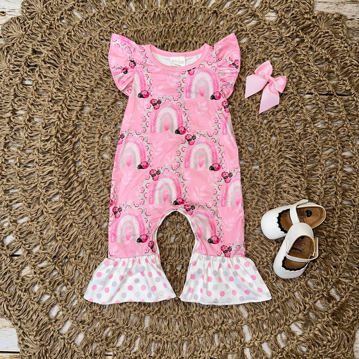 Ladybugs & Rainbows Pink Ruffle Romper